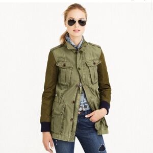 J. Crew Field Boyfriend Utility Jacket Quilted Sleeve Coat Army Green Fatigue XS